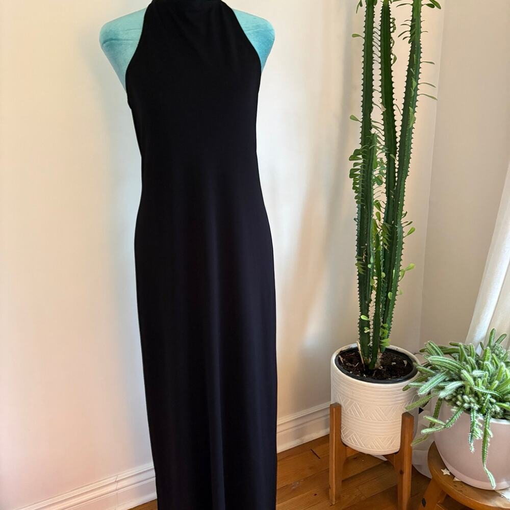 VTG Max Studio Leon Max Black Halter Maxi Dress 90s Minimalist Button Back M